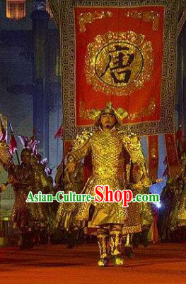 Chinese Chang An Impression Ancient Tang Dynasty General Golden Armor Stage Performance Costume for Men