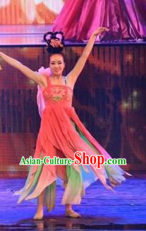 Chinese Back to Song Dynasty Classical Lotus Dance Pink Dress Stage Performance Costume for Women