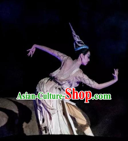 Chinese Peoformance In Panshan Mountain Classical Dance Dress Stage Performance Costume and Headpiece for Women