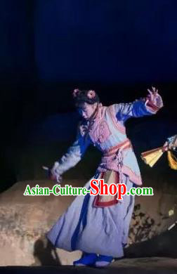 Chinese Peoformance In Panshan Mountain Qing Dynasty Dance Dress Stage Performance Costume and Headpiece for Women