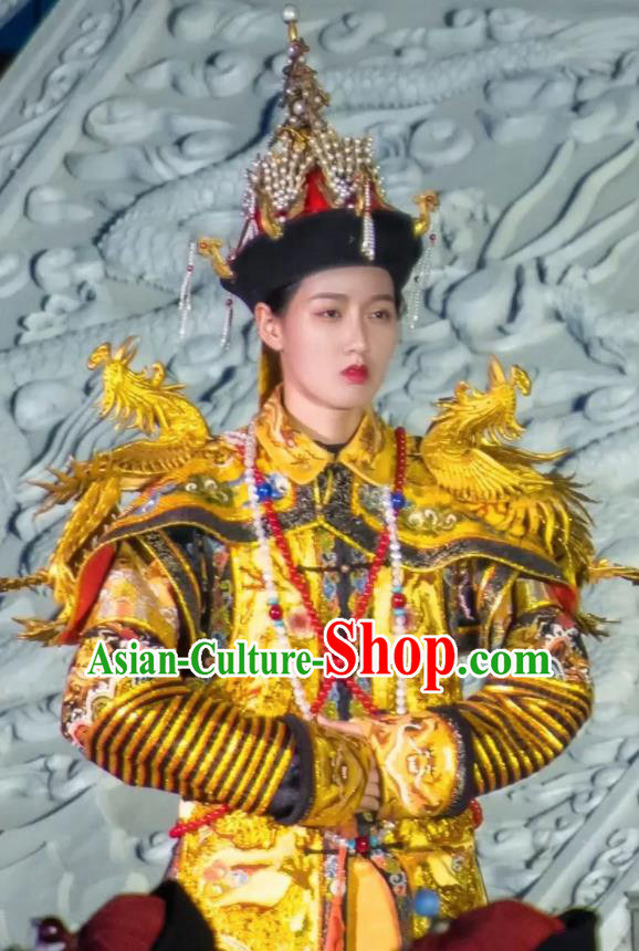 Chinese Peoformance In Panshan Mountain Qing Dynasty Queen Dress Stage Performance Costume and Headpiece for Women