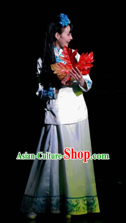 Chinese Dreaming In Hometown Classical Dance White Dress Stage Performance Costume and Headpiece for Women