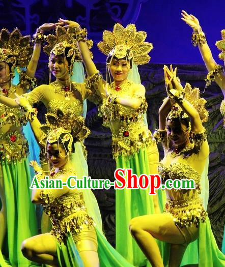 Chinese Magic Ganpo Impression Classical Dance Dress Stage Performance Costume and Headpiece for Women