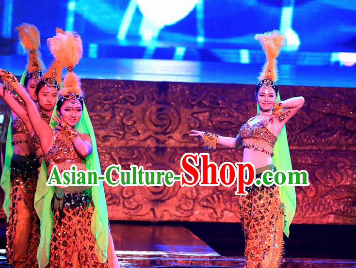 Chinese Magic Ganpo Impression Indian Dance Dress Stage Performance Costume and Headpiece for Women