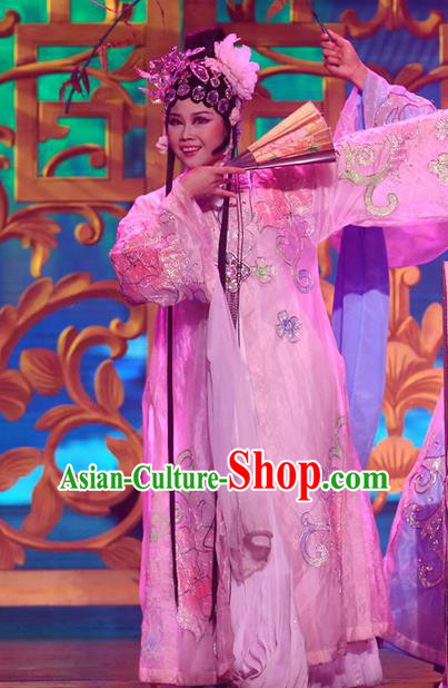 Chinese Magic Ganpo Impression Peking Opera Dance Pink Dress Stage Performance Costume and Headpiece for Women