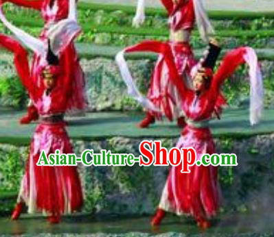 Chinese Road Solutions Dujiangyan Classical Dance Water Sleeve Dress Stage Performance Costume and Headpiece for Women