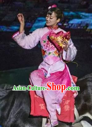 Chinese Sutras In The Golden Hill Classical Dance Pink Dress Stage Performance Costume and Headpiece for Women