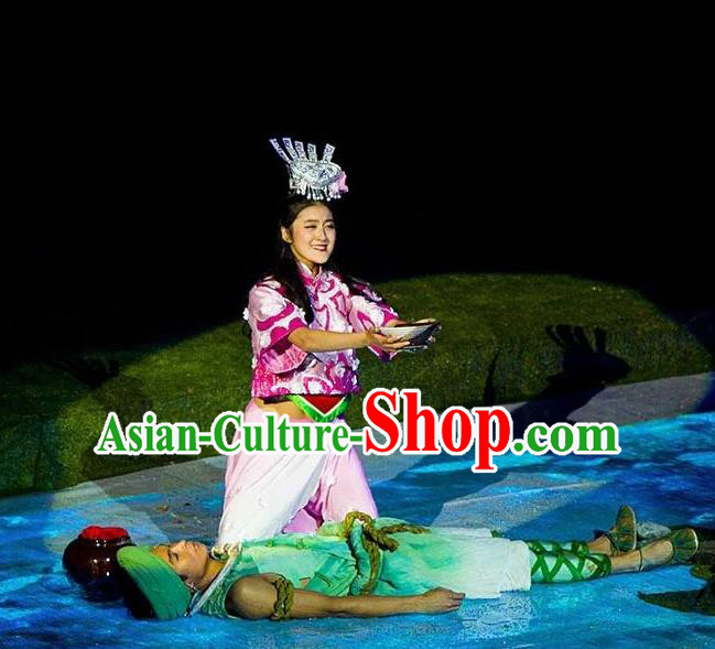 Chinese Dragon Boat Song Tujia Nationality Ethnic Stage Performance Dance Costumes for Women for Men