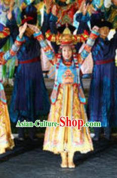 Chinese Kangxi Ceremony Qing Dynasty Mongol Nationality Dance Dress Stage Performance Costume for Women