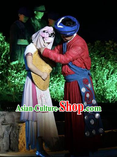 Chinese Dushan Ceremony Bouyei Nationality Stage Performance Dance Costumes for Women for Men