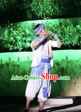 Chinese Dushan Ceremony Bouyei Nationality Dance Stage Performance Costume for Men