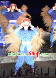 Chinese Dushan Ceremony Bouyei Nationality Dance Stage Performance Blue Costume for Men