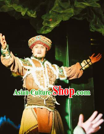 Chinese Encounter Lijiang Zhuang Ethnic King Dance Clothing Stage Performance Costume for Men