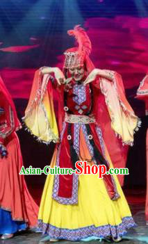 Chinese Silk Road Uyghur Nationality Dance Dress Ethnic Stage Performance Costume for Women