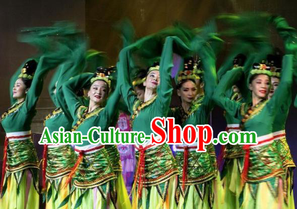 Chinese Silk Road Classical Dance Green Dress Ethnic Stage Performance Costume for Women