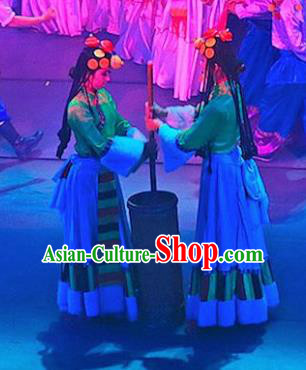 Chinese Lishui Jinsha Zang Nationality Dance Dress Ethnic Stage Performance Costume and Headpiece for Women