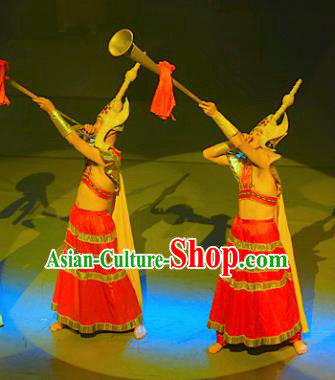 Chinese Lishui Jinsha Nationality Dance Red Clothing Ethnic Stage Performance Costume for Men