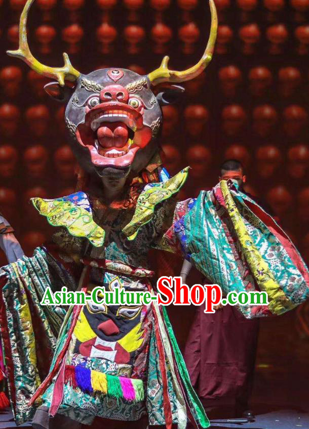 Chinese Encounter Shangri La Impression Tibetan Ethnic Sacrifice Dance Robe Stage Performance Costume for Men