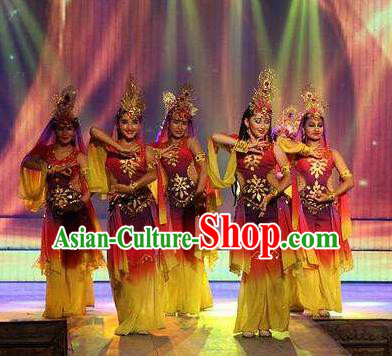 Chinese Turpan Festival Uyghur Nationality Dance Dress Stage Performance Ethnic Costume and Headpiece for Women