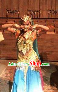 Chinese Shapotou Celebration Indian Dance Dress Ethnic Stage Performance Costume and Headpiece for Women