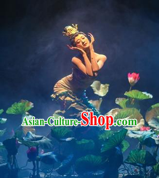 Chinese Encounter Shangri La Impression Lotus Dance Dress Stage Performance Costume and Headpiece for Women
