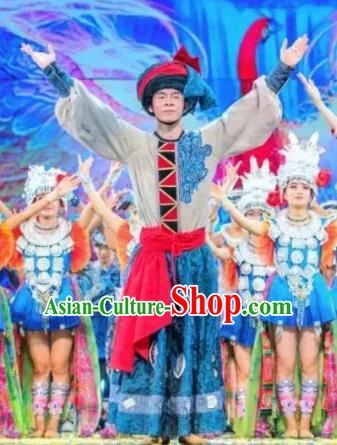 Chinese Jin Show Dan Zhai Miao Nationality Dance Clothing Stage Performance Costume for Men