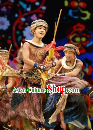 Chinese Jin Show Dan Zhai Miao Nationality Male Dance Clothing Stage Performance Costume for Men