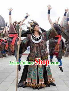 Chinese Jin Show Dan Zhai Miao Nationality Priest Dance Clothing Stage Performance Costume for Men