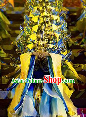 Chinese The Sixth Patriarch Huineng Court Dance Dress Stage Performance Costume and Headpiece for Women