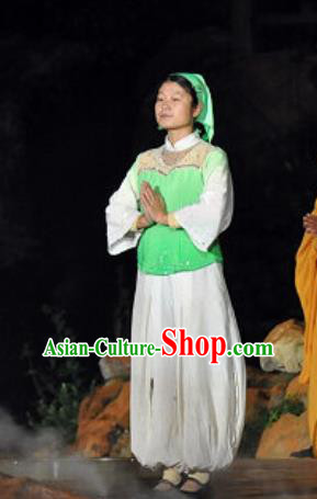 Chinese Shaolin Zen Music Ritual Folk Dance Fan Dance Dress Stage Performance Costume for Women