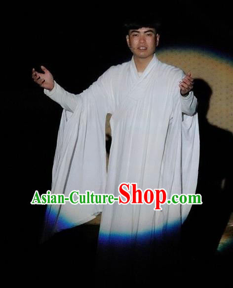 Chinese Impression Putuo Monk White Robe Stage Performance Costume for Men