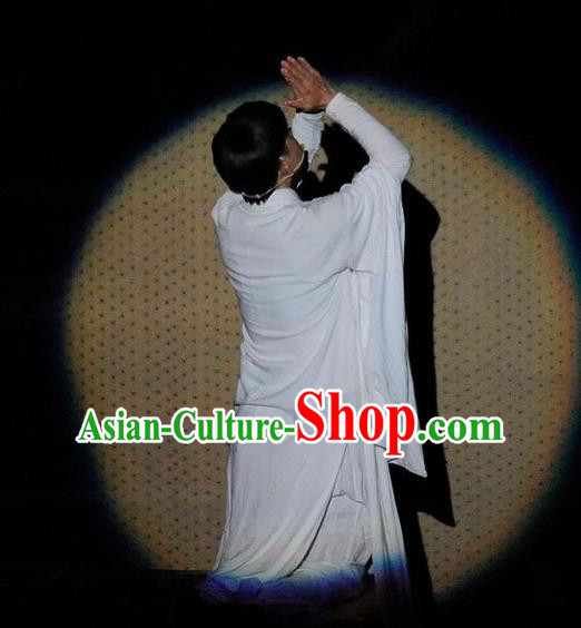 Chinese Impression Putuo Monk White Robe Stage Performance Costume for Men