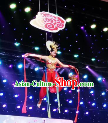 Chinese Picturesque Huizhou Classical Peri Dance Red Dress Stage Performance Costume and Headpiece for Women