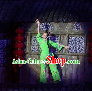 Chinese Phoenix Timeless Love Miao Nationality Dance Green Dress Stage Performance Costume and Headpiece for Women