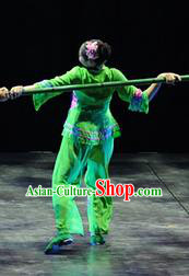 Chinese Phoenix Timeless Love Miao Nationality Dance Green Dress Stage Performance Costume and Headpiece for Women