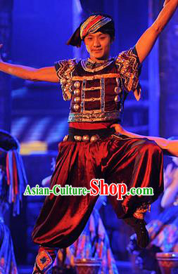 Chinese Charm Xiangxi Tujia Nationality Male Clothing Stage Performance Dance Costume for Men