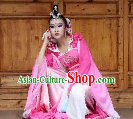 Chinese Dream Of Tao Classical Dance Rosy Dress Stage Performance Costume and Headpiece for Women