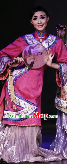 Chinese Oriental Apparel Fan Dance Rosy Dress Stage Performance Ethnic Costume for Women