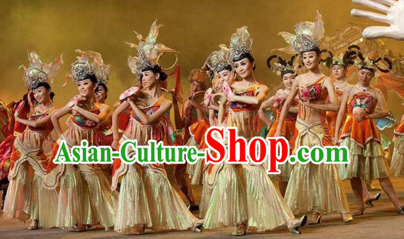 Chinese Oriental Apparel Classical Dance Dress Stage Performance Costume and Headpiece for Women