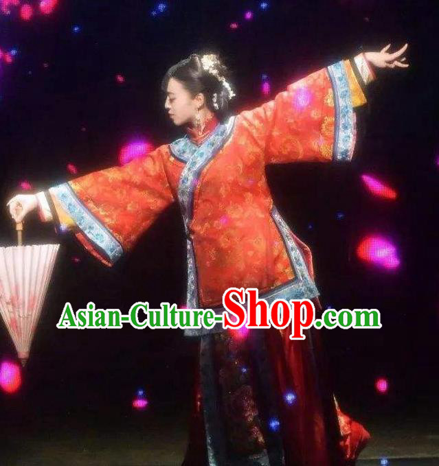 Chinese Mirroring Anren Classical Dance Red Dress Stage Performance Costume and Headpiece for Women