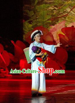 Chinese Thorn Quinoa Flowers Tujia Nationality Classical Dance White Dress Stage Performance Costume and Headpiece for Women