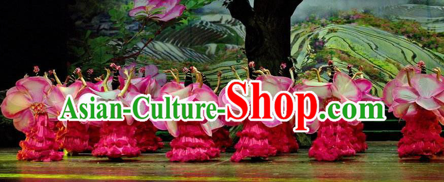 Chinese Thorn Quinoa Flowers Classical Peony Dance Pink Dress Stage Performance Costume and Headpiece for Women