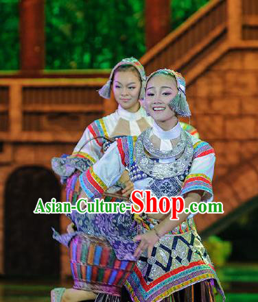 Chinese Charm Xiangxi Tujia Nationality Folk Dance Brown Dress Stage Performance Costume and Headpiece for Women