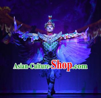 Chinese The Ancient Dunhuang Music Theatre General Feather Clothing Stage Performance Dance Costume for Men