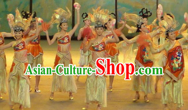 Chinese Dragon Phoenix Dance Nationality Dress Stage Performance Costume and Headpiece for Women