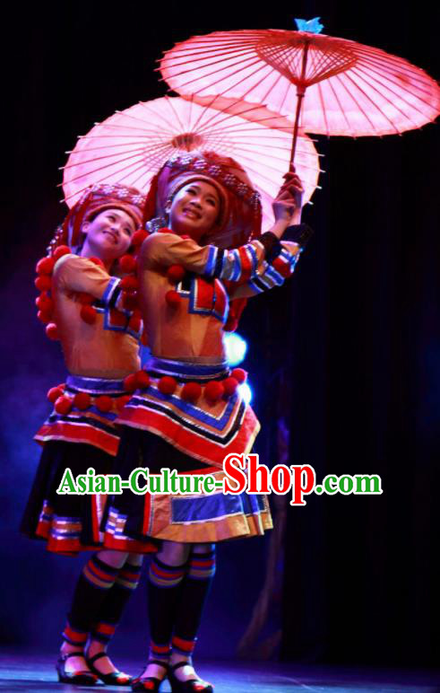 Chinese Wind Of Colorful Guizhou Yi Nationality Ethnic Dance Dress Stage Performance Costume and Headpiece for Women