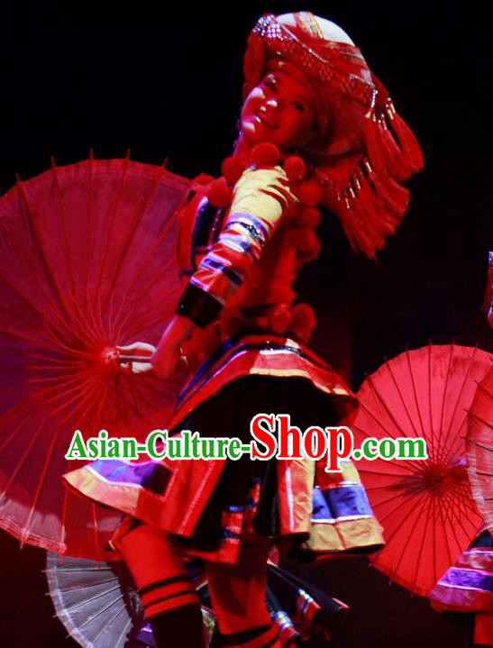 Chinese Wind Of Colorful Guizhou Yi Nationality Ethnic Dance Dress Stage Performance Costume and Headpiece for Women