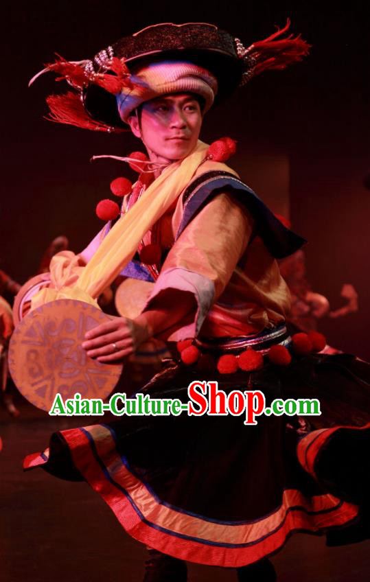 Chinese Wind Of Colorful Guizhou Yi Nationality Dance Clothing Stage Performance Dance Costume for Men