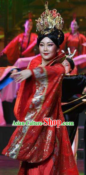 Chinese Han Wind Float In The Sky Han Dynasty Classical Dance Red Dress Stage Performance Costume and Headpiece for Women