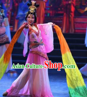 Chinese Han Wind Float In The Sky Han Dynasty Classical Dance Pink Dress Stage Performance Costume and Headpiece for Women